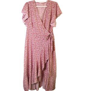 Summer Wrap Dress XXL short sleeve floral bellow knee v-neck cut femenine